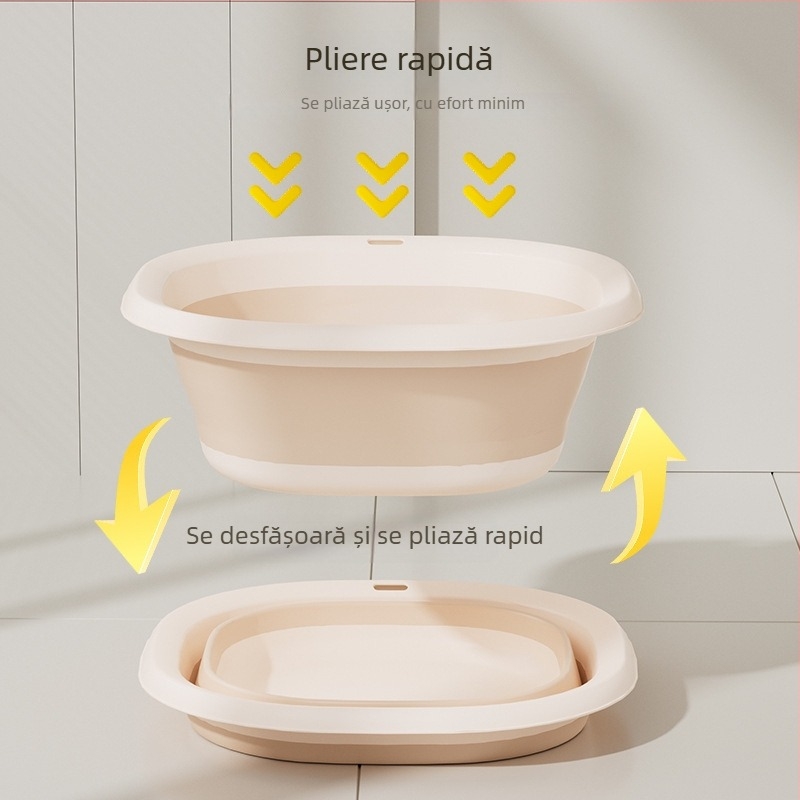 Lighean pliabil pentru față și legume, culoare solidă, utilizare casnică, vas plastic portabil, pliabil și extensibil.