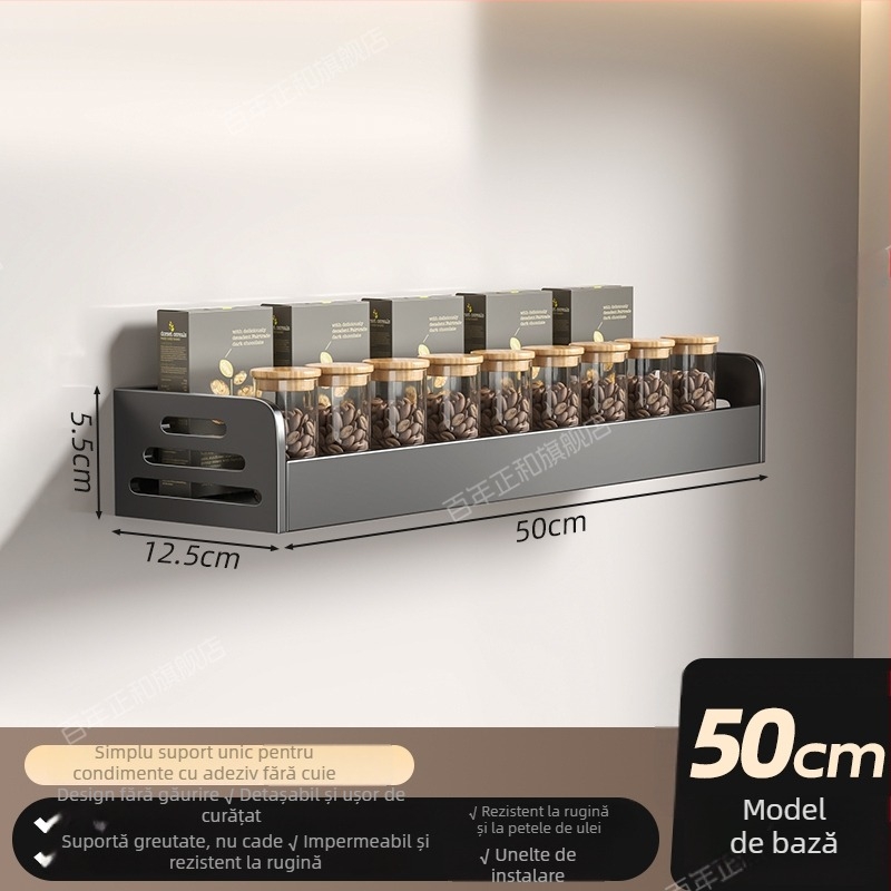 Raft de bucătărie montat pe perete pentru ulei, sare, sosuri și oțet – recipient multifuncțional, fără găuri