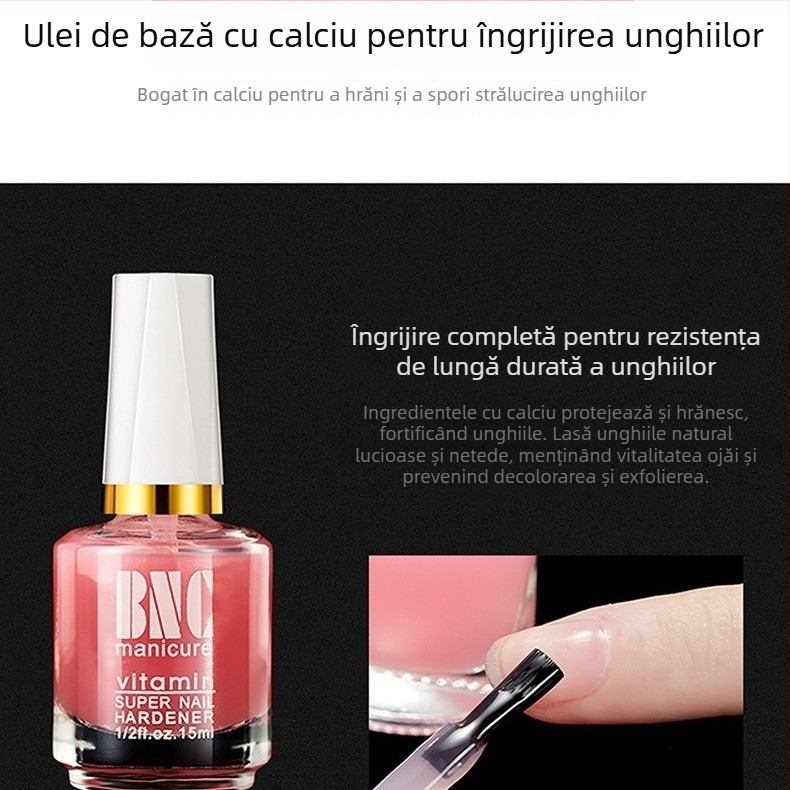 Serie de uleiuri pentru îngrijirea unghiilor: bază îmbogățită cu calciu, ulei hrănitor, ulei luciu pentru unghii, înmuiător, 15 ml