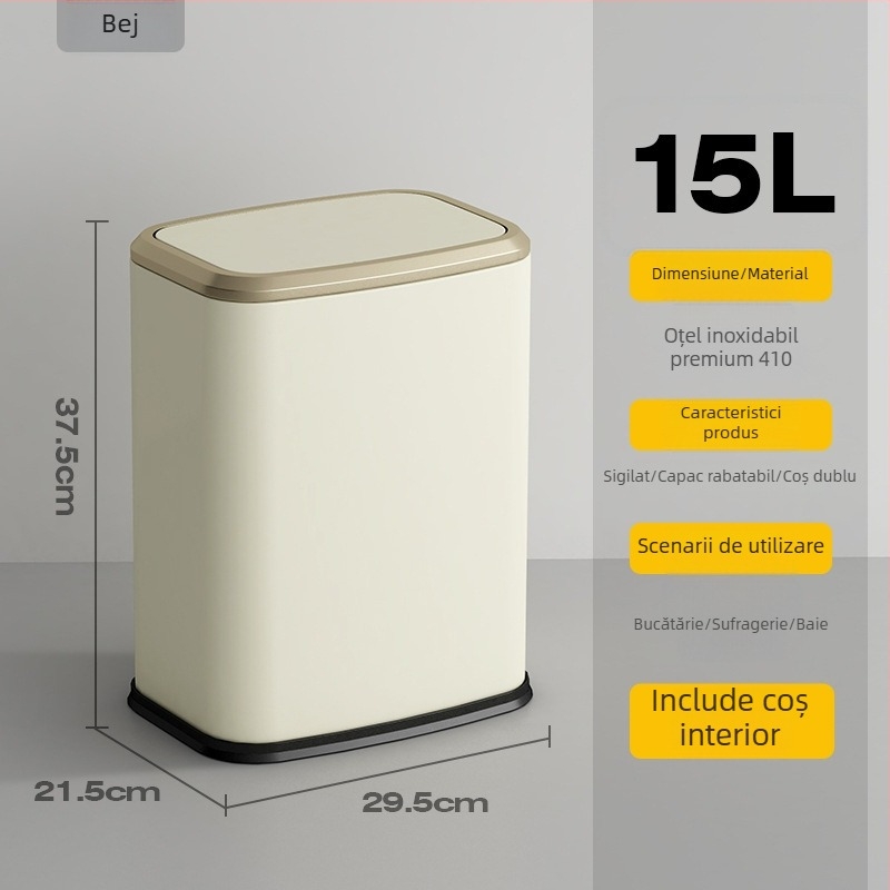Coș de gunoi din oțel inoxidabil cu capac basculant pentru birou, hotel, sufragerie, bucătărie și baie – 10 L