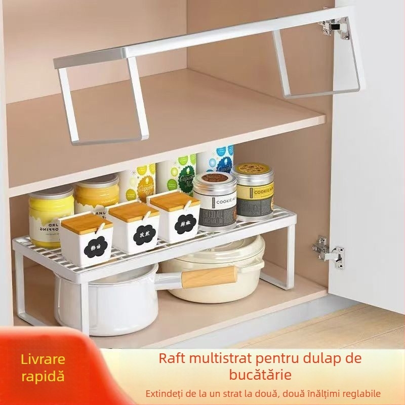 Raft depozitare stratificat pentru bucătărie – pentru dulap și blat, organizator pentru farfurii și condimente