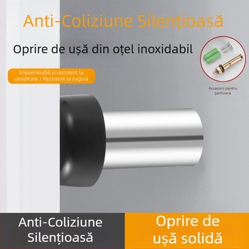 Stop de uși din oțel inoxidabil 304, cap de ciupercă, amortizor solid pentru uși de sticlă, anti-coliziune, cauciuc silențios, montaj pe perete sau pe podea