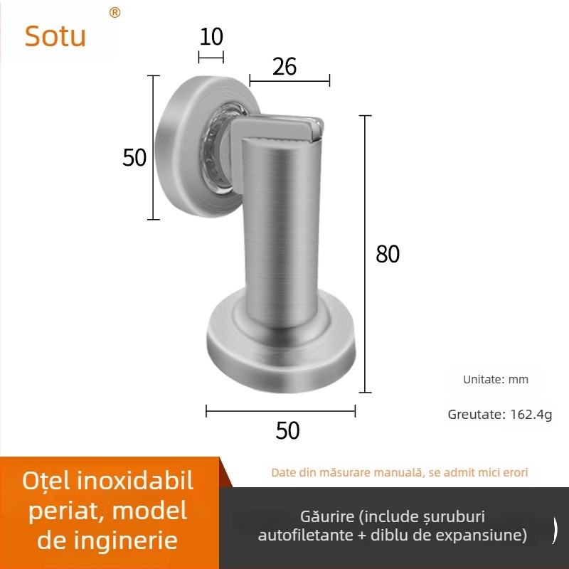Prindere magnetică pentru ușă, oțel inoxidabil 304, negru