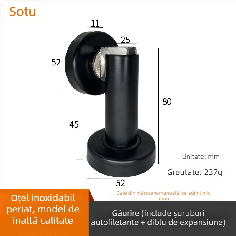 Prindere magnetică pentru ușă, oțel inoxidabil 304, negru