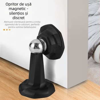 Limitator de ușă magnetic silențios, fără găuri, montat pe perete; pentru ușile de dormitor din lemn; dispozitiv anti-coliziune pentru ușile din sticlă ale băii