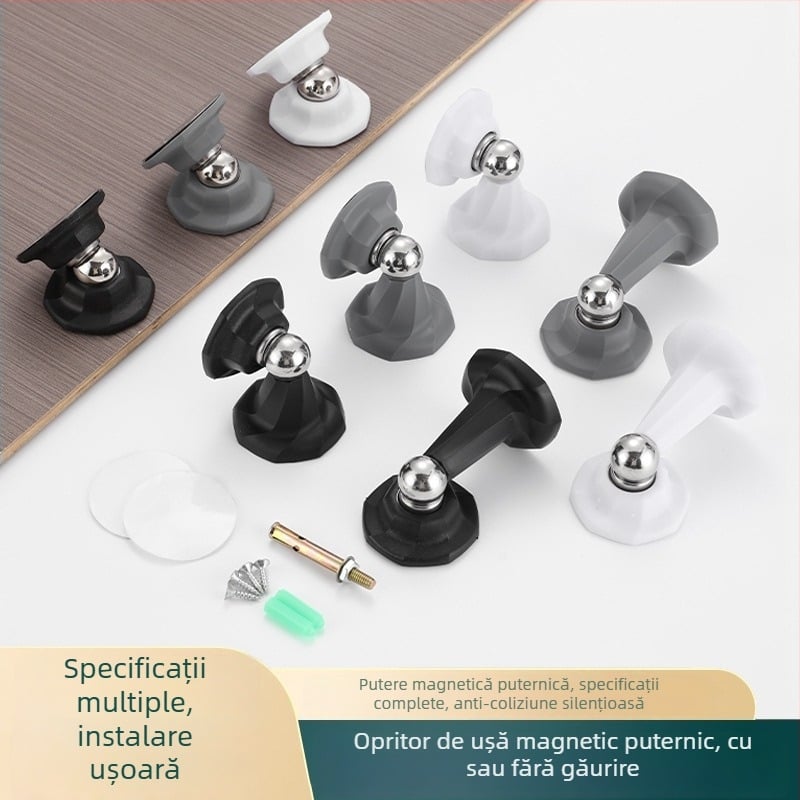 Limitator de ușă magnetic silențios, fără găuri, montat pe perete; pentru ușile de dormitor din lemn; dispozitiv anti-coliziune pentru ușile din sticlă ale băii