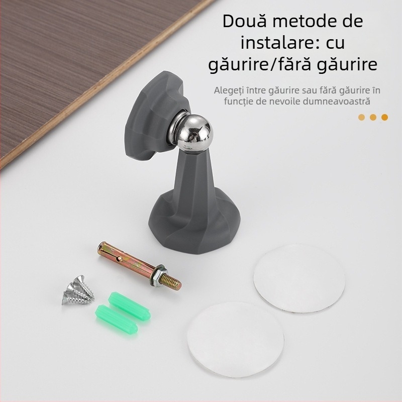 Limitator de ușă magnetic silențios, fără găuri, montat pe perete; pentru ușile de dormitor din lemn; dispozitiv anti-coliziune pentru ușile din sticlă ale băii