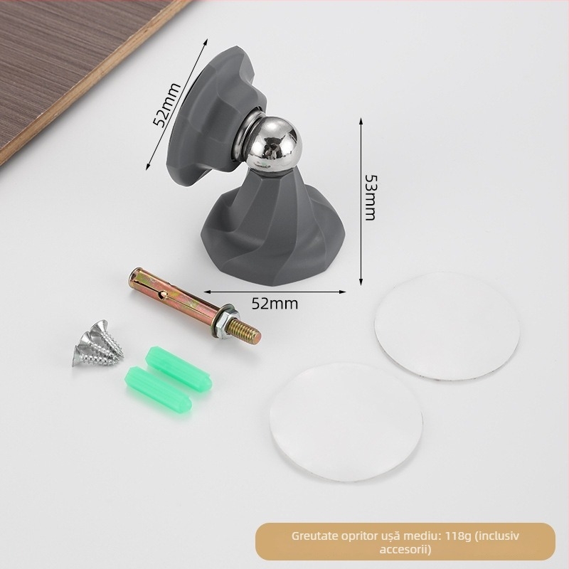 Limitator de ușă magnetic silențios, fără găuri, montat pe perete; pentru ușile de dormitor din lemn; dispozitiv anti-coliziune pentru ușile din sticlă ale băii