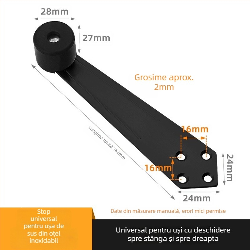 Stopper de ușă 90° pentru ușile de baie, montaj pe podea, oțel inoxidabil și plastic, model pentru ușă stânga/dreapta, stil modern minimalist