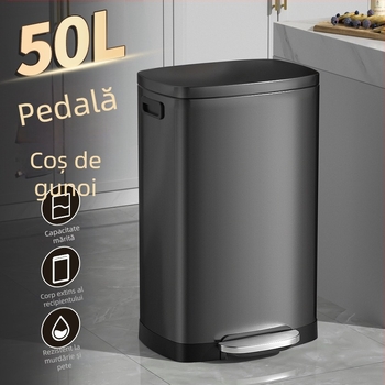 Coș de gunoi din oțel inoxidabil, cu pedale, capac mare, pentru bucătărie și birou