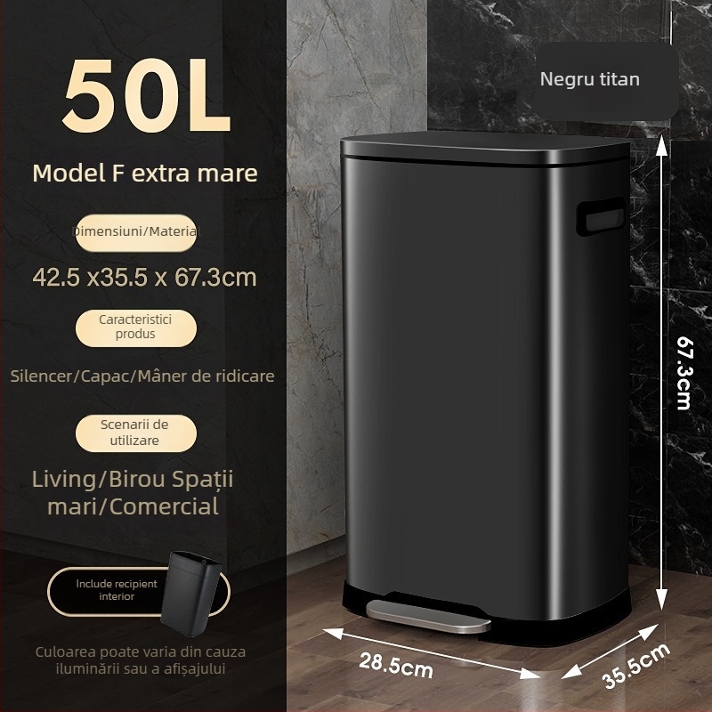 Coș de gunoi din oțel inoxidabil, cu pedale, capac mare, pentru bucătărie și birou