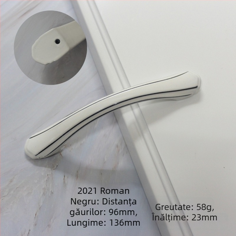 Mâner curbat interior pentru dulapuri, bază solidă, finisaj negru cu auriu luxos