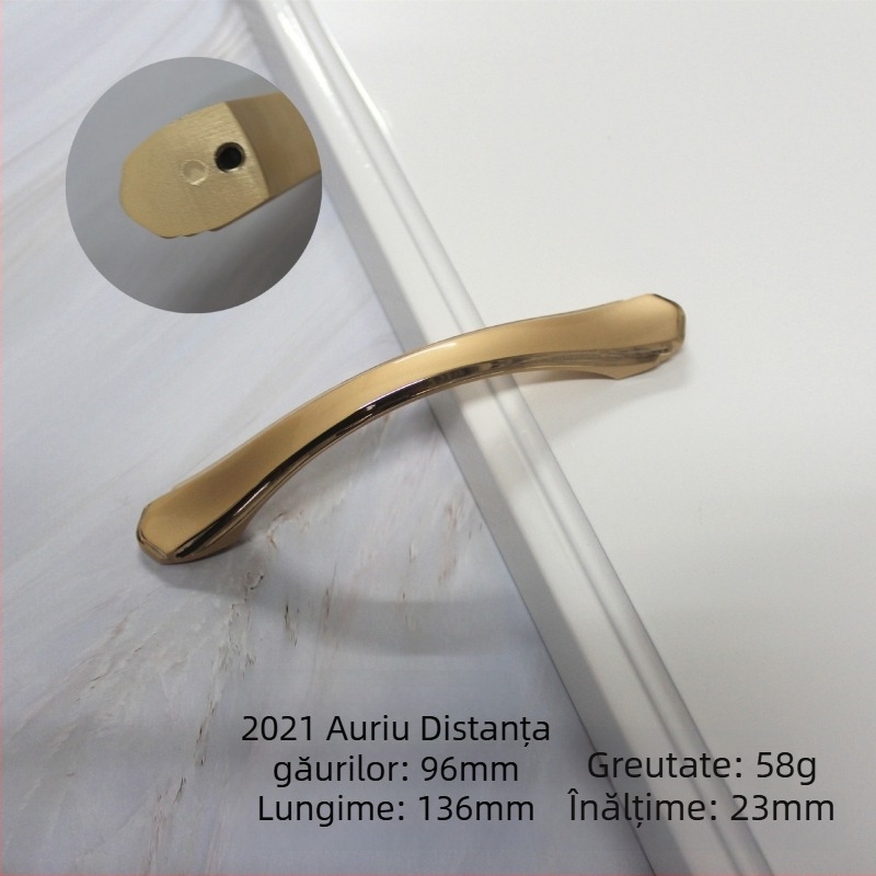 Mâner curbat interior pentru dulapuri, bază solidă, finisaj negru cu auriu luxos
