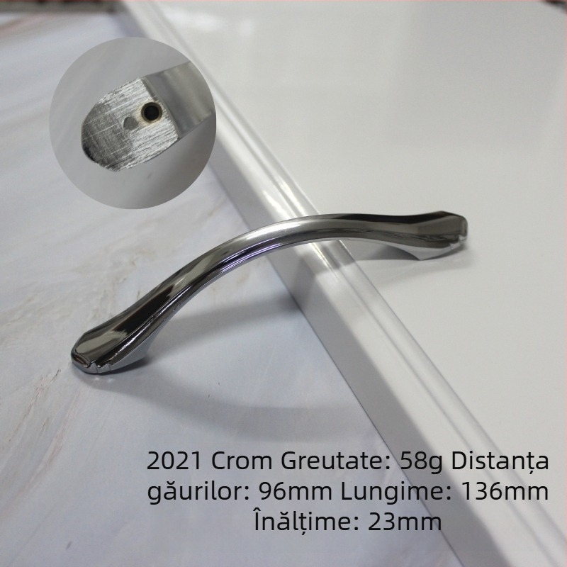 Mâner curbat interior pentru dulapuri, bază solidă, finisaj negru cu auriu luxos