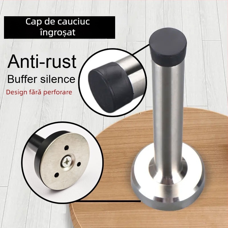 Nou opritor hidraulic pentru uși, montaj fără găuri, telescopic, anti-coliziune, partea superioară din oțel inoxidabil, cauciuc, opritor silențios pentru uși din sticlă