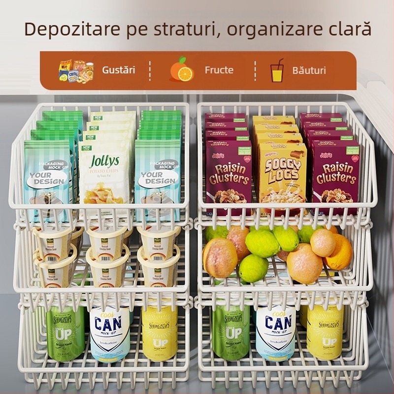 Raft de depozitare pentru congelator, organizator alimentar multifuncțional, raft multinivel pentru înghețată și carne congelată