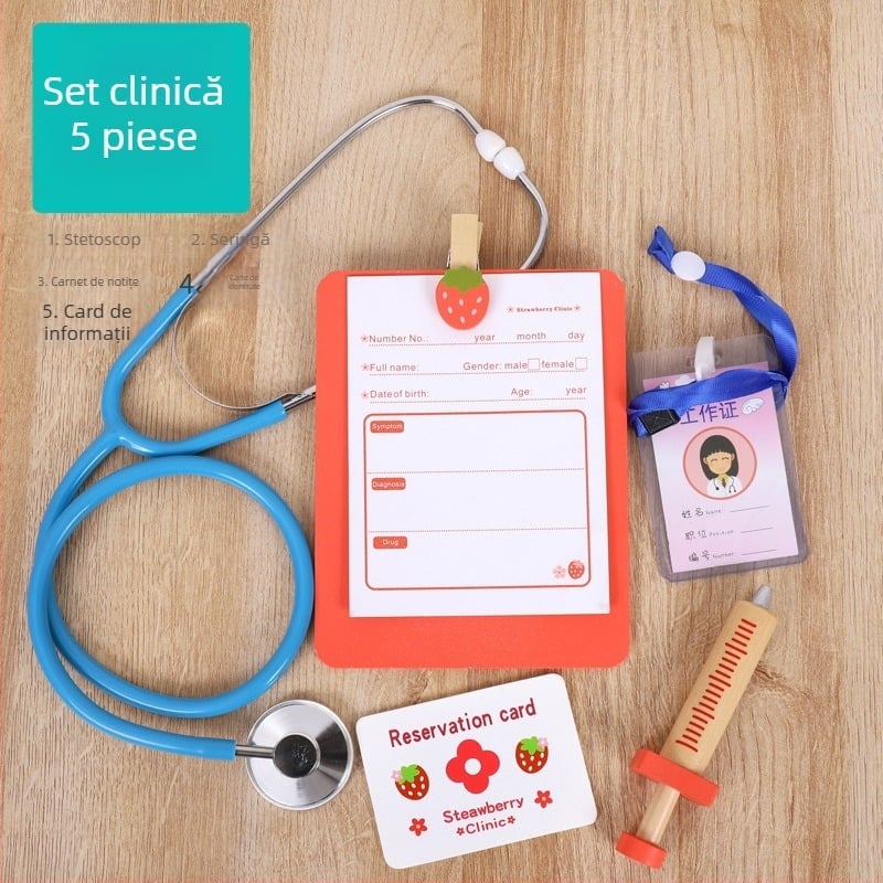 Set medical din lemn pentru copii – trusă de doctor și asistent medical, joc de rol