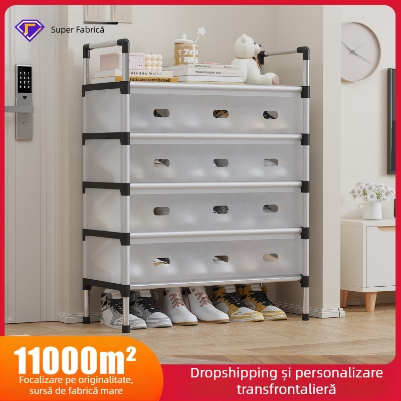 Dulap de pantofi din PP, protecție împotriva prafului, pentru hol, cu mai multe etaje, utilizare în interior, design simplu și modern