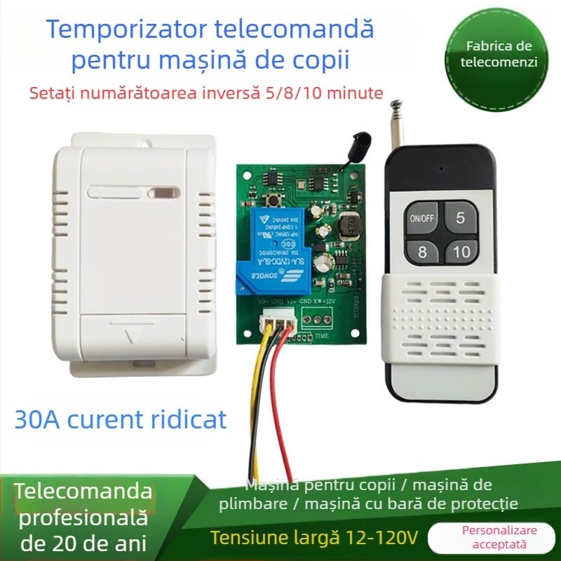 Comutator temporizator în telecomandă pentru vehicule electrice de copii (12V–120V): control pornire/oprie