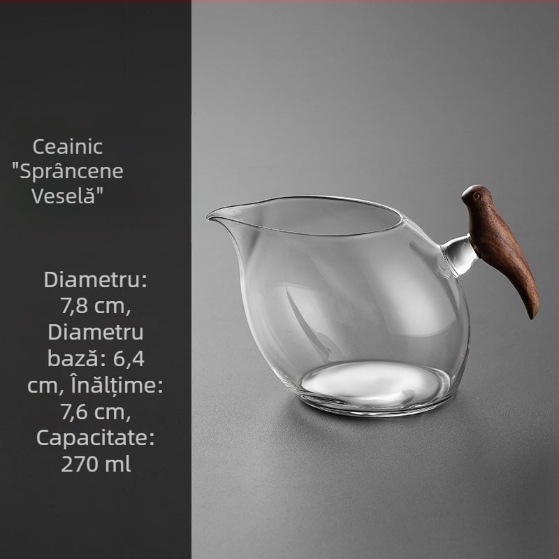 Pahar de ceai din sticlă, cu mâner din lemn, stil japonez, pentru set Gongfu, recipient transparent