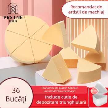 Paris burete triunghiular pentru pudră cu suprafață din piele – burete de machiaj în formă de ou pentru pudră liberă și fond de ten lichid