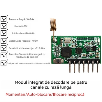 Modul transceiver wireless cu telecomandă integrată pentru sisteme de securitate, 868 MHz