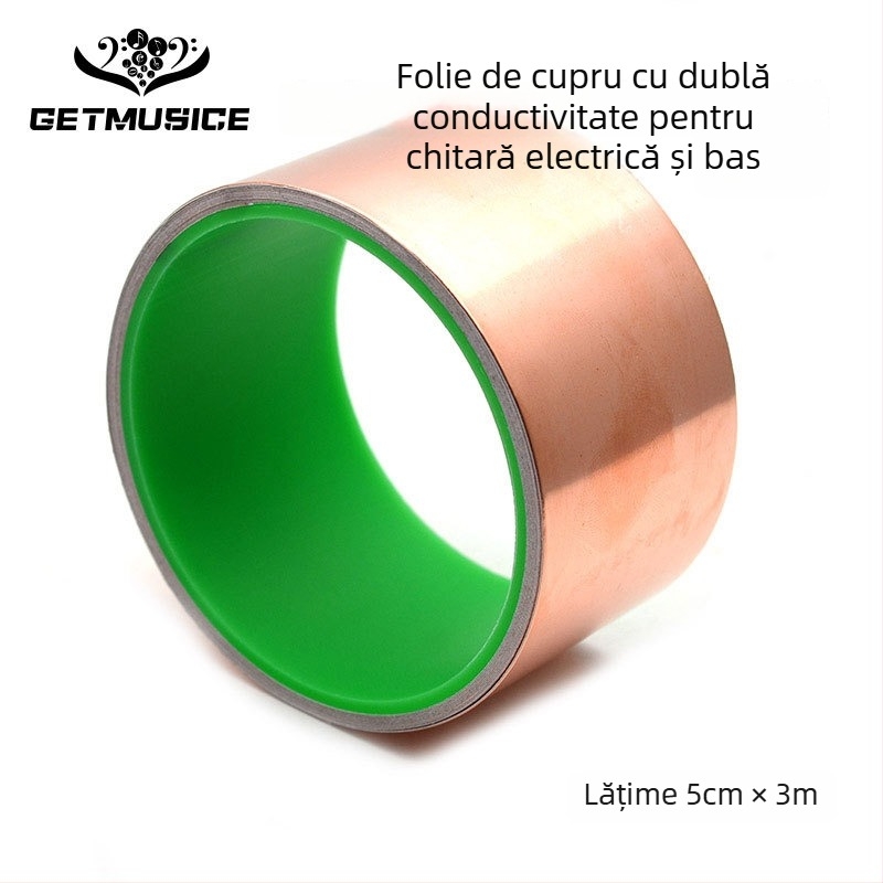 Folie de cupru cu dublu conductor pentru chitare și basuri electrice, protecție EMI, dimensiuni 5 cm × 3 m