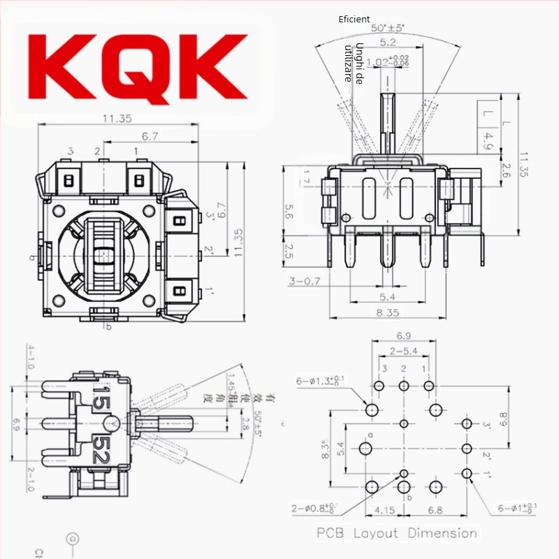 KQK Comutator rocker: joystick mic 360° cu potențiometru 11×11, control direcțional 3D pentru gamepad / selfie stick