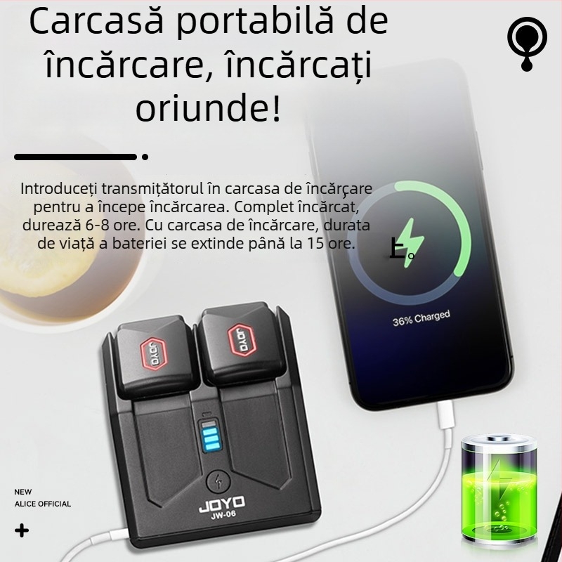JOYO JW-06 Transmițător și receptor wireless pentru chitară electrică, cu husă portabilă de încărcare