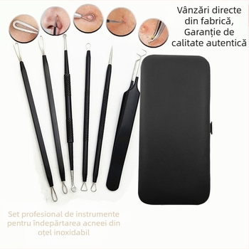 Set de șase ace din oțel inoxidabil pentru acnee, instrumente pentru eliminarea punctelor negre