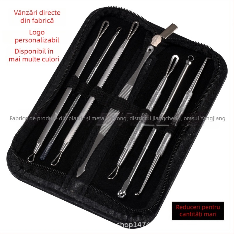 Set de 7 instrumente pentru extracția coșurilor, extractor dublu, clemă pentru cuticule, unelte de înfrumusețare și manichiură