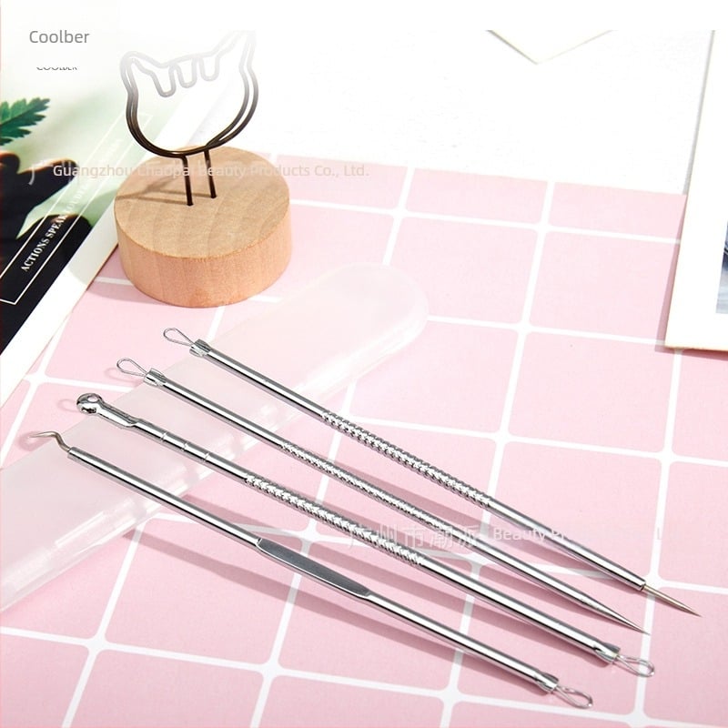 Cool set de 4 piese din oțel inoxidabil pentru acnee și clips pentru puncte negre