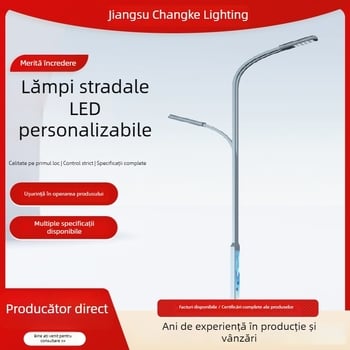 Stâlpi LED exteriori pentru iluminat rutier, impermeabili, galvanizați la cald, cu brațe reglabil înalt-joasă