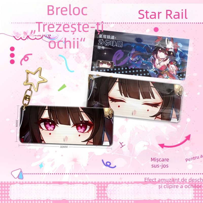 Pandantiv acrilic cu ochi mobili și card 3D lenticular, breloc Star Rail Fireworks