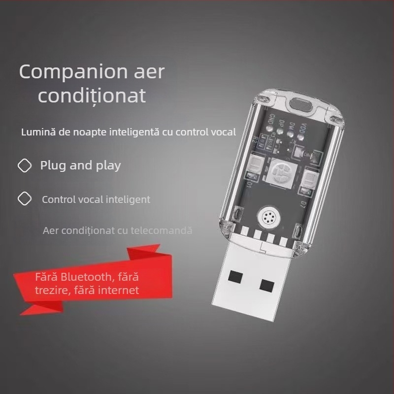 Lumină de noapte inteligentă cu control vocal și senzor USB pentru uz casnic