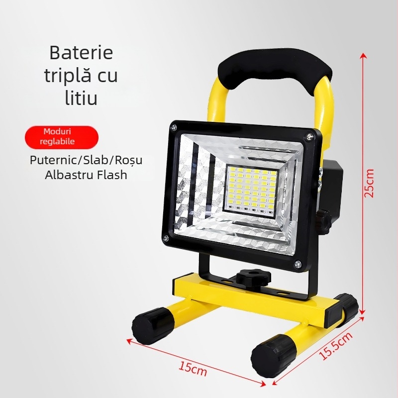 LED exterior pentru șantiere, iluminare de urgență și camping — lampă portabilă cu încărcare USB