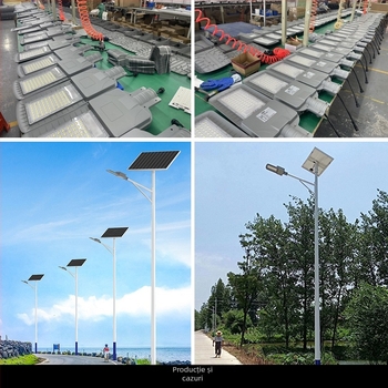 Stâlp solar de iluminat stradal cu braț în formă de Y, înălțime 6 m, LED 60W, construcție din oțel, pentru drumuri rurale și spații publice