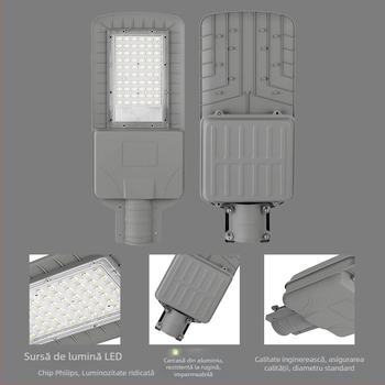 Stâlp solar de iluminat stradal cu braț în formă de Y, înălțime 6 m, LED 60W, construcție din oțel, pentru drumuri rurale și spații publice