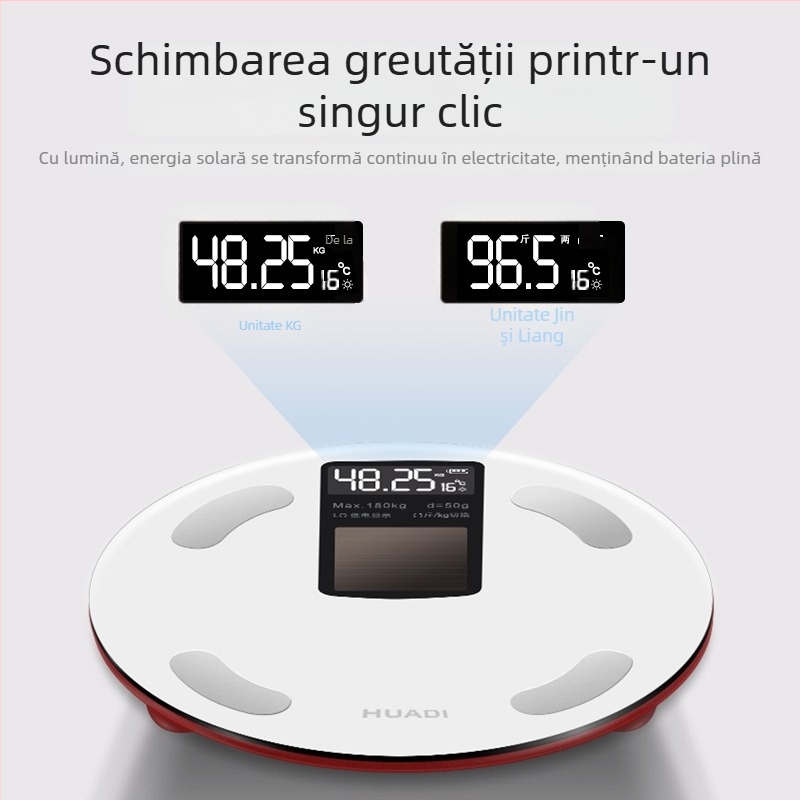 Huadi Szm005 Scală inteligentă pentru grăsimea corporală, cu Bluetooth, încărcare cu energie luminoasă, utilizare la domiciliu