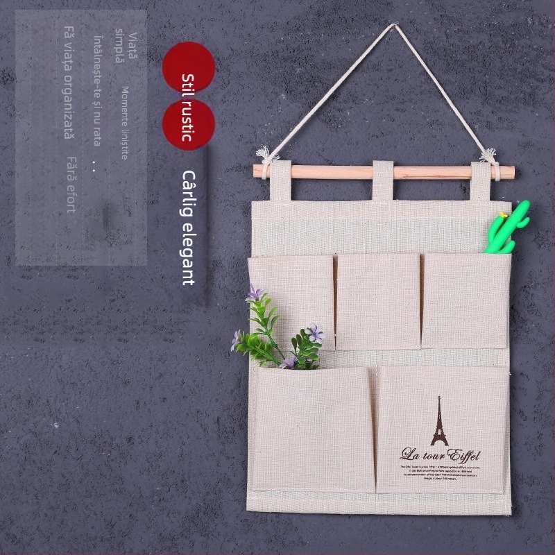 Geantă de depozitare agățată, în stil pastoral, din material textil, pentru montare pe perete, pentru ușă sau garderobă, 25×32 cm.