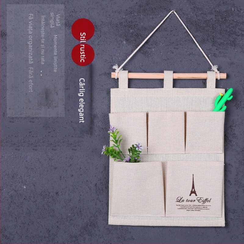 Geantă de depozitare agățată, în stil pastoral, din material textil, pentru montare pe perete, pentru ușă sau garderobă, 25×32 cm.
