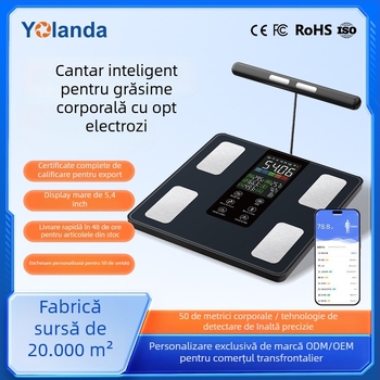 Cântar de compoziție corporală cu opt electrozi, ecran color mare, precizie cu două frecvențe, 50 de date despre corp