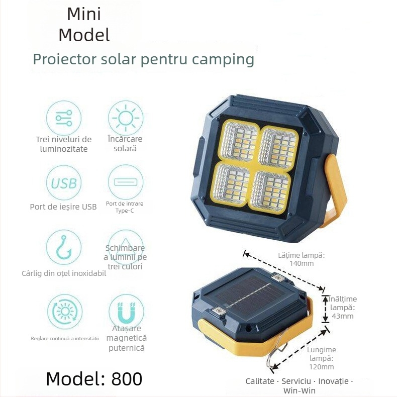 Xuanyou Proiector LED Solar pentru grădină și spații exterioare, iluminare de urgență și camping, IP66