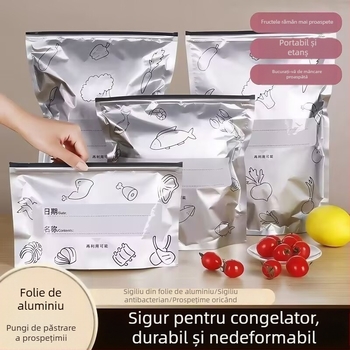 Pungi din folie de aluminiu pentru depozitare alimentară, pentru carne, antibacteriale, reutilizabile, potrivite pentru frigider și congelator. Dimensiuni: 20x13 cm, 23x17 cm, 26x29 cm.