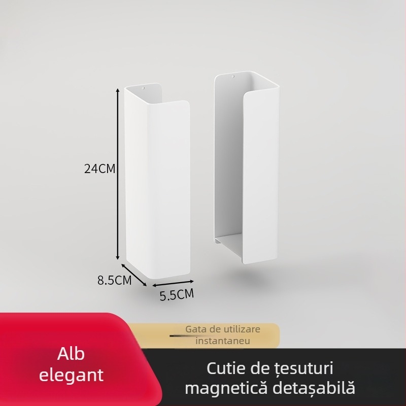 Cutie magnetică pentru șervete de hârtie, pe partea laterală a frigiderului, suport pentru hârtie de bucătărie și șervețele ude, montaj fără găuri