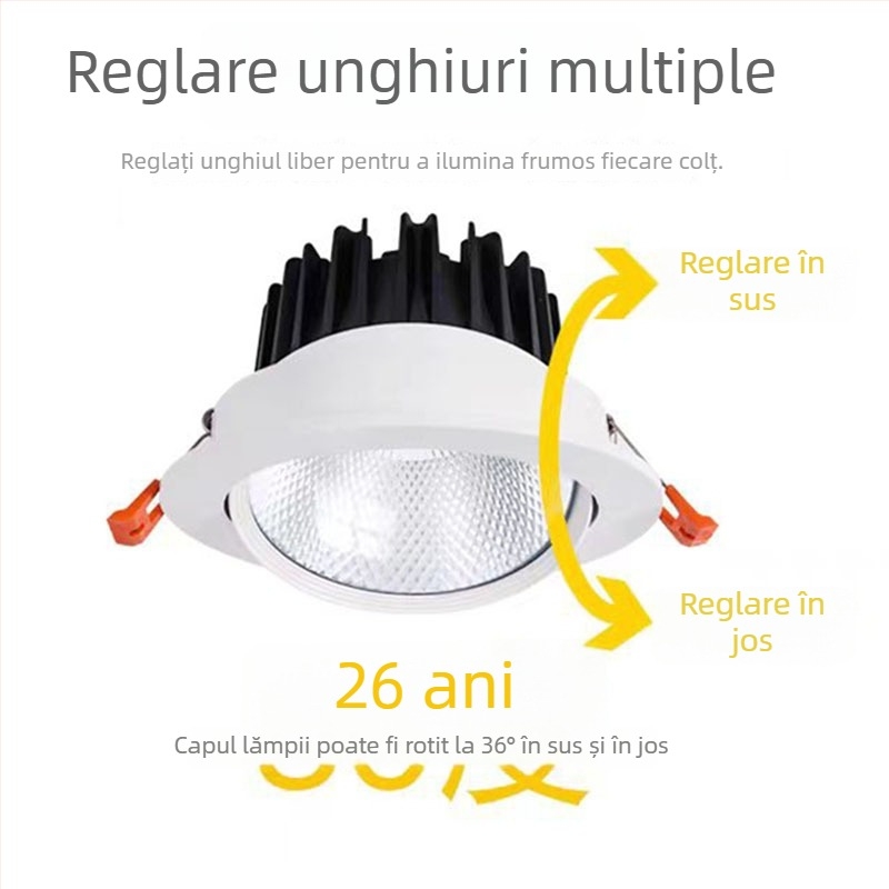 LED downlight încastrat cu COB, iluminare de tavan ascunsă, proiector Bullseye pentru living, uz casnic și comercial