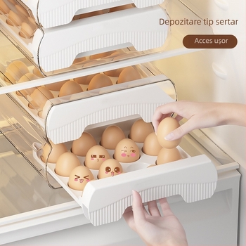Cutie pentru ouă pentru frigider, sertare suprapuse, capacitate mare, compartimente duble pentru prospețime
