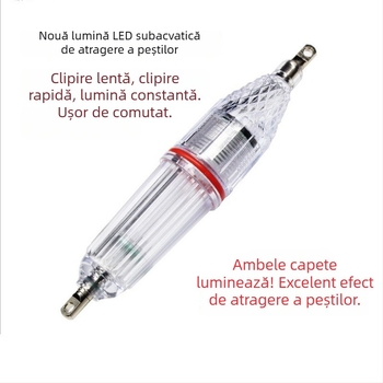 Lampă LED pentru atragerea peștilor, baterie Nr. 5, lampă subacvatică pentru pescuit de noapte, iluminare cu două capete, lumină constantă, moduri de schimbare