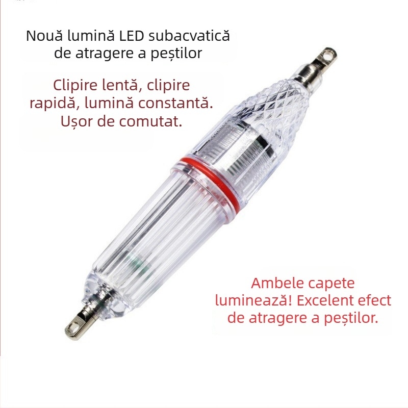 Lampă LED pentru atragerea peștilor, baterie Nr. 5, lampă subacvatică pentru pescuit de noapte, iluminare cu două capete, lumină constantă, moduri de schimbare