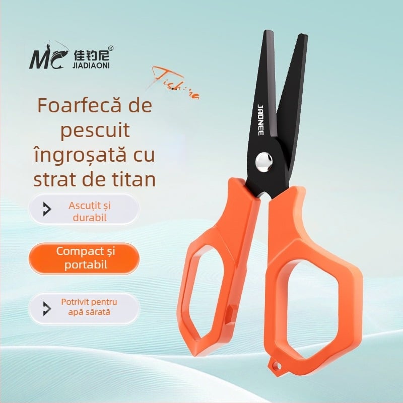 Foarfecă de pescuit cu strat de titan, din oțel inoxidabil, foarfece mini multifuncționale pentru linia de pescuit, linia PE și cablu de plumb